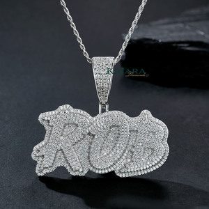 Colgante de Letra Personalizado de Plata 925 con Moissanita, Placa con Nombre ROB, Chapado en Oro de 18K, Chapado en Oro Rosa, Chapado en Rodio, Joyería Hip Hop - Product Image 1