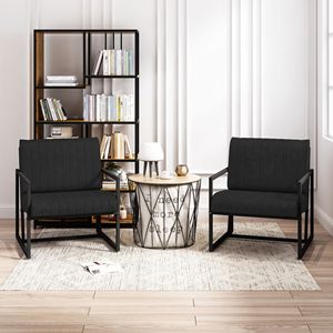 Moda moderna Extra-spessa imbottita poltrona in pelle PU struttura in metallo nero schienale cuscino del sedile per soggiorno camera da letto ufficio - Product Image 4