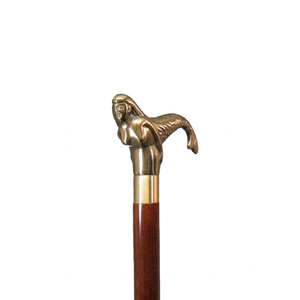 Canne de marche nautique en bois avec poignée en laiton, design vintage classique, pour gentleman, cadeau, objet décoratif et de collection - Product Image 1