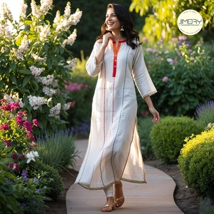 Thiết Kế Linen Kurti Của Phụ Nữ Đặt Chiều Dài Đầu Gối Bông Ngắn Kurti Phụ Nữ Bán Buôn Kurta Thiết Lập Xuất Khẩu Ấn Độ & Pakistan Quần Áo - Product Image 3