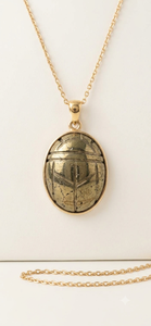 Collier Pendentif Scarabée en Pyrite Dorée Naturelle de Grade AAA, Pierre Précieuse Ovale 15x20mm Sertie en Bezel, Plaqué Or 14K, Bijou Cadeau - Product Image 2