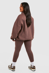 Conjunto de 2 piezas para mujer, sudadera con media cremallera y leggings, chándal informal a juego, color marrón - Product Image 4