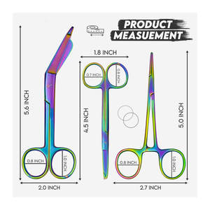 Ensemble de 3 hémostases et ciseaux en acier inoxydable, revêtement titane multicolore, ciseaux à points de suture, qualité supérieure, bandage Lister arc-en-ciel - Product Image 2