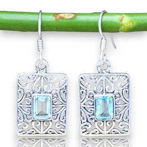 Exclusive 925 Sterling Silver Royal <b>Fine</b> <b>Earrings</b> Comes With Blue Topaz Gemstone Pretty Hook <b>Earrings</b> For Gift Bulk Wholesale - Product Image 1