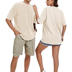 Vintage Washed Men T <b>shirts</b> Heavyweight 240GSM Cotton Drop Shoulder Cream Plain Loose Fit Streetwear Apparel - Product Image 6