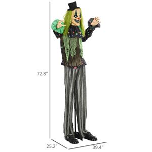 Decorazione da Esterno per Halloween a Grandezza Naturale da 1,85 m, Clown da Circo con Suoni e Movimento Attivati, Occhi Luminosi per Feste - Product Image 3