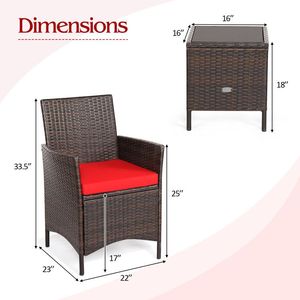 Set da Conversazione in Rattan a 3 Pezzi con Cuscini e Piano in Vetro per Arredo Giardino - Product Image 6