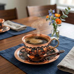 Handmade Pure Copper Tea Cup Saucer Set Hand Painted Floral <b>Enamel</b> Turkish Arabic Coffee <b>Mug</b> Vintage Tableware Wholesale Giftbox - Product Image 3