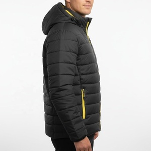 Men's Black Hooded Puffer <b>Jacket</b> With Yellow Zipper Windproof Casual Winter Coat Regular Fit Solid Color Polyester Wadding 2026 - Product Image 4