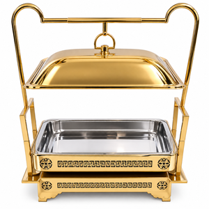Juego de cubiertos de acero inoxidable Royal para calentador de alimentos (chafing dish) con tapa de vidrio, patas elegantes, acabado espejo, duradero, para fiestas, sostenible, 6 litros - Product Image 1