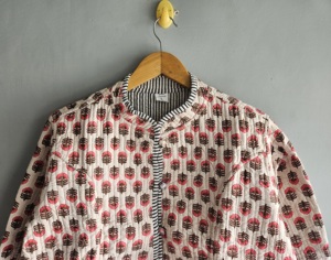 Quilted <b>Jacket</b> Women's <b>Mandarin</b> <b>Collar</b> Full Sleeve Printed Cotton Autumn Style Regular Length Button Closure gift for her - Product Image 2