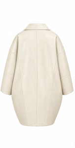 Abrigo de Piel Genuina para Mujer, Estilo Cocoon |   Camel color marfil negro |   Fabricante OEM ODM |   Diseño de Calidad Premium |   Ropa de Cuero | - Product Image 2
