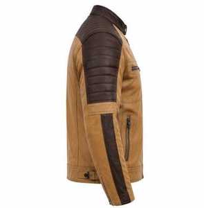 Veste en cuir pour homme, coupe ajustée, col rabattu avec fermeture éclair en fausse fourrure - Product Image 2