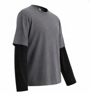 T-shirt personnalisé pour homme, style streetwear délavé à l'acide, double couche, manches longues, couleur unie, 100% coton, tricoté - Product Image 3