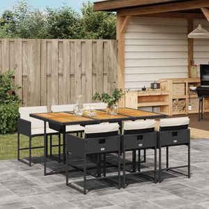 Set da Pranzo da Giardino per 6 Persone, Struttura in Acciaio e Rattan, Piano in Teak, Arredamento da Esterno Resistente alle Intemperie, Design Contemporaneo - Product Image 1