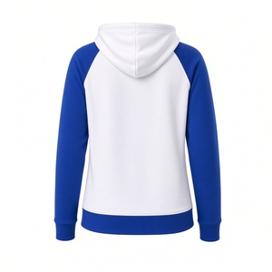 <b>Women</b> Greek Sorority <b>Hoodie</b> 1920 Chenille Varsity Number <b>White</b> Blue Color Block Raglan Fleece Hooded Pullover Kangaroo Pocket - Product Image 2