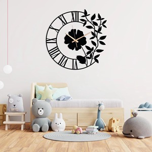Modern Black Metal <b>Wall</b> <b>Clock</b> with Flower and Semi Circle Pattern Elegant <b>Wall</b> <b>Decor</b> <b>Clock</b> for Home Office and Gifting Purpose - Product Image 1