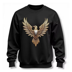 Sudadera Negra de Cuello Redondo para Hombre, Estampado de Pájaro Dorado, Estilo Casual, para Otoño, Corte Regular, Tejida, 100% Algodón - Product Image 1