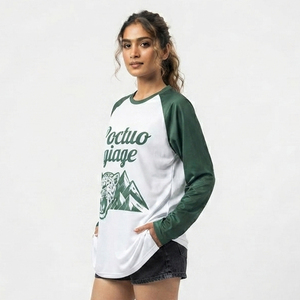 T-shirts Raglan Imprimés Oversize pour Femmes, T-shirt à Manches Longues et Col Rond, Impression Personnalisée, Vêtement Casual, Jersey 100% Coton, Tee Top - Product Image 3