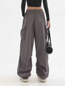 Pantalones de Mujer Grises Estilo Cargo, Corte Holgado, Cintura Media, Cierre con Cordón, Largos, Color Sólido, Estilo Casual, Transpirables, de Poliéster - Product Image 5