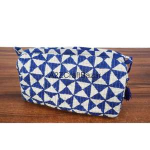 Pochette cosmétique indienne matelassée en coton biologique, faite à la main, avec fermeture éclair à pompon, écologique, durable, style vintage, multicolore - Product Image 6