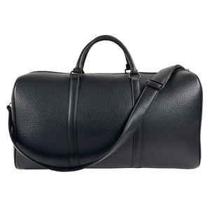 Minimalist Black Pebbled Leather Travel Duffel <b>Bag</b> <b>Rolled</b> Handles Adjustable Shoulder Strap Weekender Holdall - Product Image 3