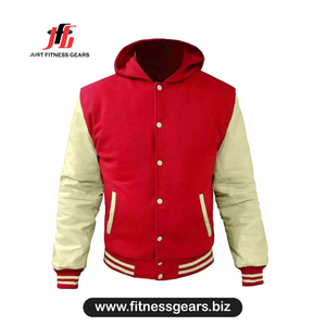 Veste de sport à capuche rouge pour homme en coton et polyester, décontractée, pour l'automne, avec fermeture à boutons - Product Image 1
