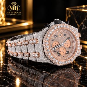 MB ETERNAL JEWELS นาฬิกาควอทซ์โครโนกราฟประดับเพชรสำหรับผู้ชาย 41 มม. คริสตัลแซฟไฟร์ อะนาล็อก สแตนเลสสตีลหรูหรา 10 บาร์ - Product Image 3