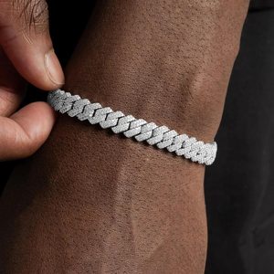 Iced Out Cuban Link Bracelet 925 Sterling Silver With VVS Moissanite Diamond Hip Hop Luxury Unisex Bracelet for <b>Men</b> Party Wear - Product Image 1