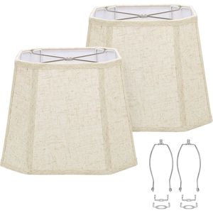 Set di 2 Paralumi Rettangolari Artigianali 26,7 cm x 25,4 cm x 33 cm con Angoli Tagliati, in Lino Naturale Beige - Coprilampade e Paralumi - Product Image 1