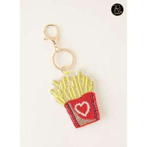 Llavero de cuentas hecho a mano con diseño de papas fritas, llavero bordado con cuentas, colgante estético para bolso, regalo para mujeres y niñas - Product Image 1