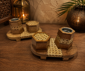 Ensemble brûleur à bakhoor en osier naturel tressé avec boîte de rangement, porte-encens Mabkhara écologique personnalisé pour cadeau de Ramadan et décoration de l'Aïd - Product Image 2