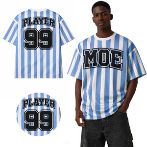 Maillot de football américain surdimensionné rayé Y2K en mesh, avec numéro graphique vintage, style streetwear hip-hop, personnalisable - Product Image 1