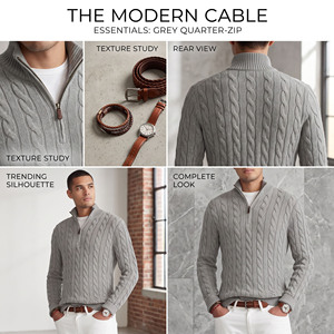 Cardigan en laine gris pour homme, tricot torsadé, col montant, manches longues, épais, anti-boulochage, pour l'hiver - Product Image 6