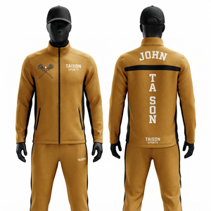Traje de Entrenamiento de Lacrosse para Hombre, 320 GSM, Poliéster Interlock Premium, Color Camel con Paneles Laterales Negros, Sublimación Personalizada, Bordado e Impresión - Product Image 1