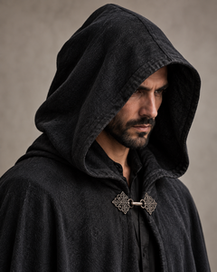 Cape à capuche unisexe noire médiévale, longue cape gothique, costume de Renaissance LARP, sorcier, sorcière, traître, Halloween, fantaisie, polyester - Product Image 5