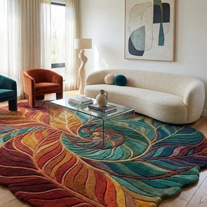 Alfombra de Lujo con Diseño de Hojas Coloridas, Alfombra Artística Abstracta, Alfombra Suave de Diseño, Hecha a Mano, Forma Personalizada para Sala de Estar, Dormitorio, Decoración del Hogar - Product Image 3