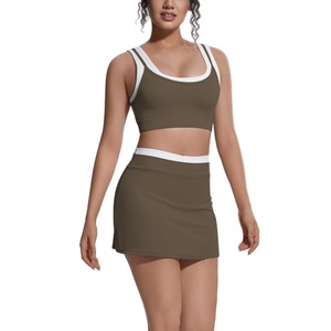 Ensemble jupe et haut de sport pour femme, respirant, en Spandex/Nylon, taille haute, longueur intégrale, pour le yoga, la gym, le fitness, avec soutien-gorge de sport - Product Image 3