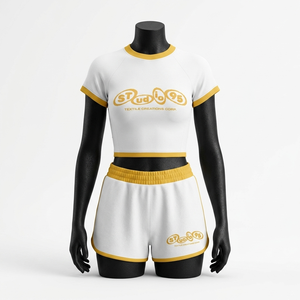 Conjunto corto de top y pantalones cortos para mujer, 260 GSM, algodón y spandex, negro con bordado de llamas naranjas, logotipo personalizado, camiseta y pantalones cortos 100% algodón - Product Image 2