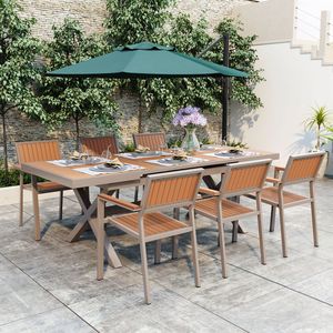 Set da Pranzo per Esterni U_Style Flessibile e Pratico, Include Sei Sedie e un Tavolo Estensibile da 62.9-82.6 Pollici per Uso in Giardino - Product Image 1