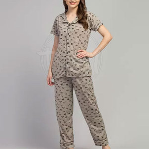 Stylish Women Night <b>Suits</b> Soft Fabric <b>Pajama</b> Set With Round Neck Top And Elastic Waist Pants For Sleeping Comfort - Product Image 2