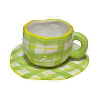 Ensemble tasse et soucoupe à café de style minimaliste créatif, peint à la main sous glaçure, avec motif coloré, tasse à thé