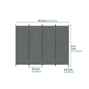 Muro divisorio portatile pieghevole a 4 pannelli da 88 pollici con schermo indipendente per la Privacy per la decorazione del dormitorio della camera da letto dell'home Office in grigio - Product Image 5