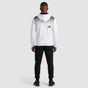<b>Mens</b> Solid <b>White</b> & Black Full Zip Hoodie Tracksuit Set Hooded Jacket & Jogger <b>Pants</b> 2 Piece 100% Cotton Athletic Sportswear - Product Image 2