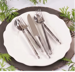 Juego de cubiertos con punta esférica y acabado minimalista tipo espejo, de acero inoxidable pulido con detalles de punta esférica, para hoteles, restaurantes y cenas en casa. - Product Image 1