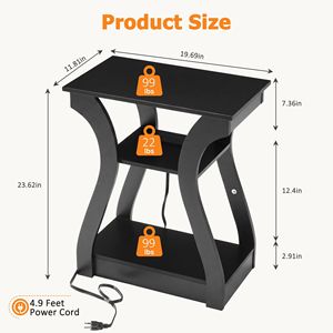Table de chevet à 3 niveaux avec station de charge USB et prises de type C, petite table d'appoint en bois noir - Product Image 3