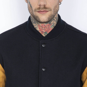 Men's Black And <b>Red</b> Varsity <b>Jacket</b> With Button Front Regular Fit Casual Style Turn-down Collar Polyester Material - Product Image 6