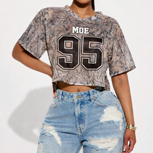 قمصان كرة القدم الأمريكية النسائية القصيرة ذات الأكمام القصيرة المصنوعة من الشبك، ملابس الشارع، قمصان مطبوعة بالأرقام، قمصان قابلة للتنفس، علامة تجارية خاصة، بيع بالجملة - Product Image 1