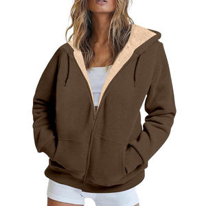 Sudadera con Capucha y Cremallera para Mujer, de Forro Polar, Color Liso, Manga Larga, Estilo Casual para Otoño, Largo Regular, Diseño Transpirable con Forro - Product Image 5