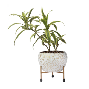 Maceta Decorativa de Metal con Soporte, Maceta para Plantas de Interior, Blanca con Diseño, Maceta de Lujo para Hogar y Jardín, para Sala de Estar u Oficina - Product Image 4